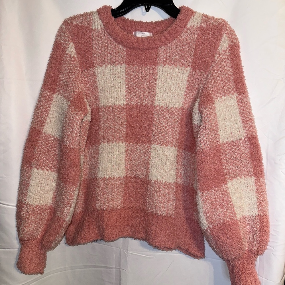 LC Lauren Conrad Pink and Ivory Checkered Sweater